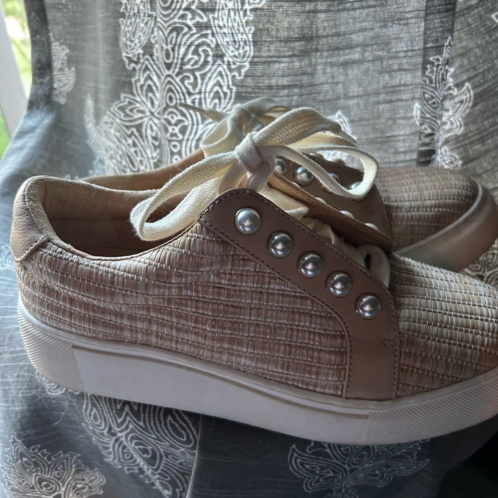 Alex Marie Beige Textured Sneakers with Platform